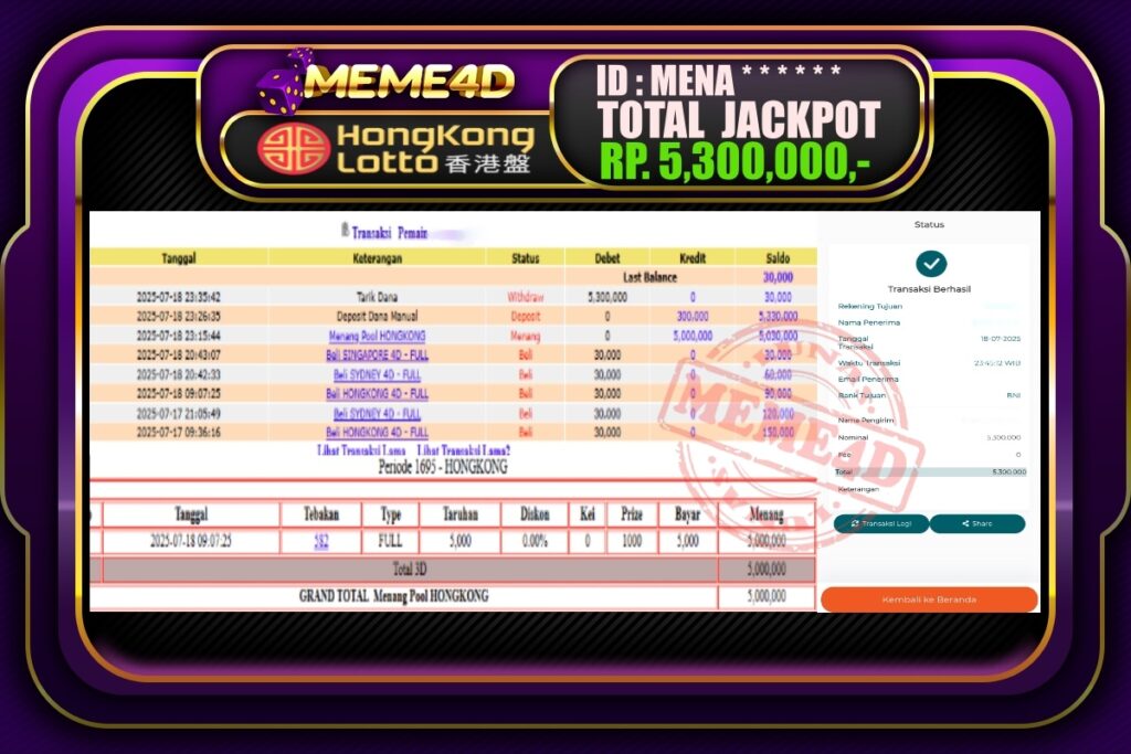 Bukti Jp MEME4D Togel Online 19 Juli 2025