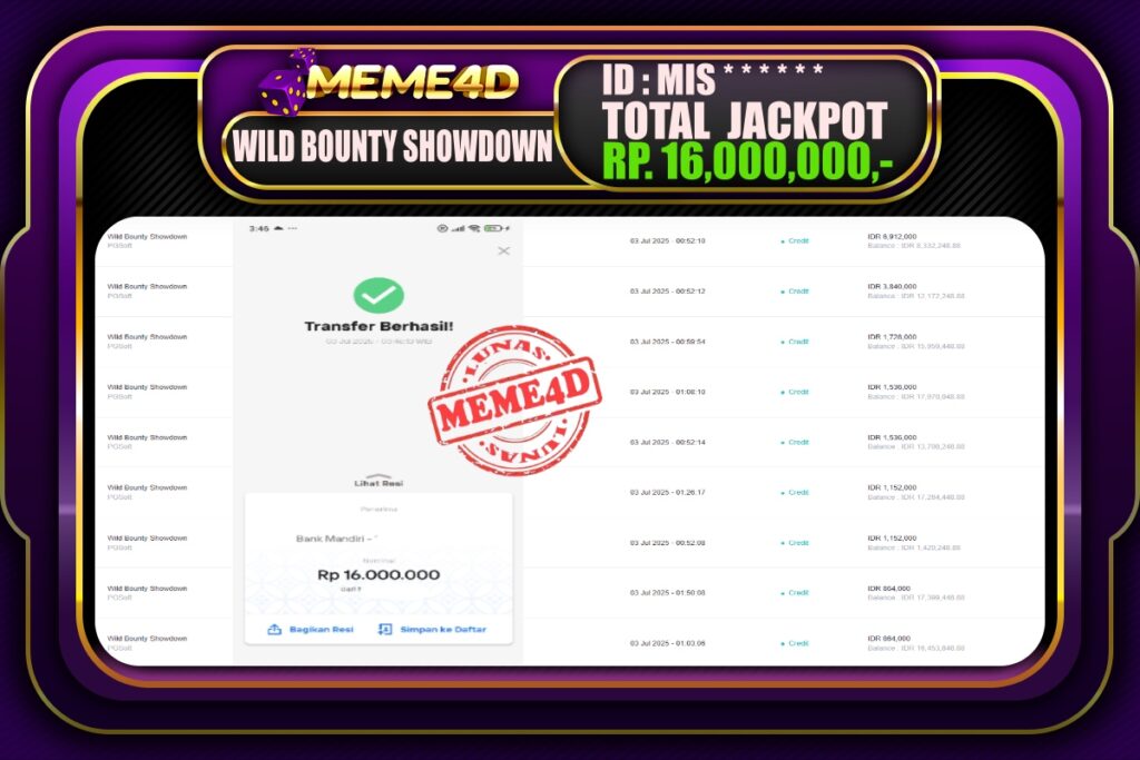 Bukti Jp MEME4D Slot Online 03 Juli 2025