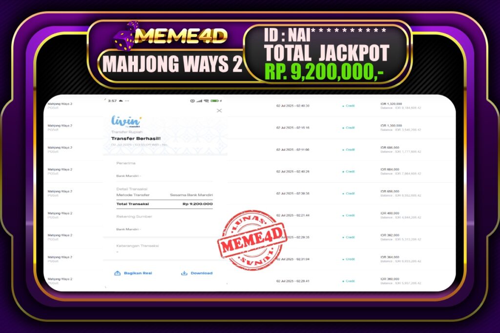 Bukti Jp MEME4D Slot Online 02 Juli 2025