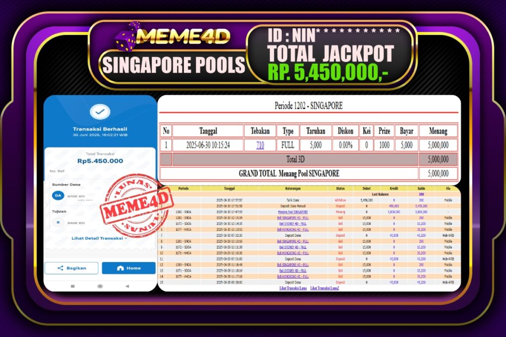 Bukti Jp MEME4D Togel Online 01 Juli 2025