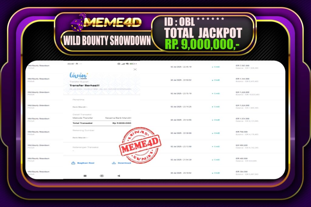 Bukti Jp MEME4D Slot Online 03 Juli 2025