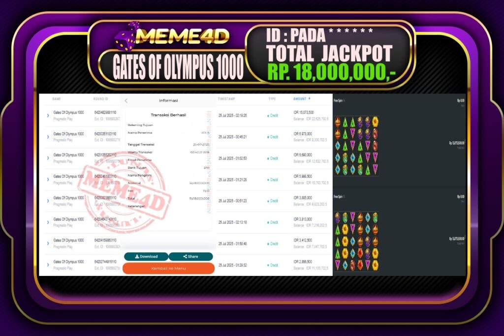 Bukti Jp MEME4D Slot Online 25 Juli 2025