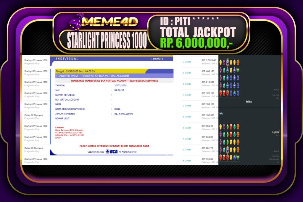 Bukti Jp MEME4D Slot Online 20 Juli 2025