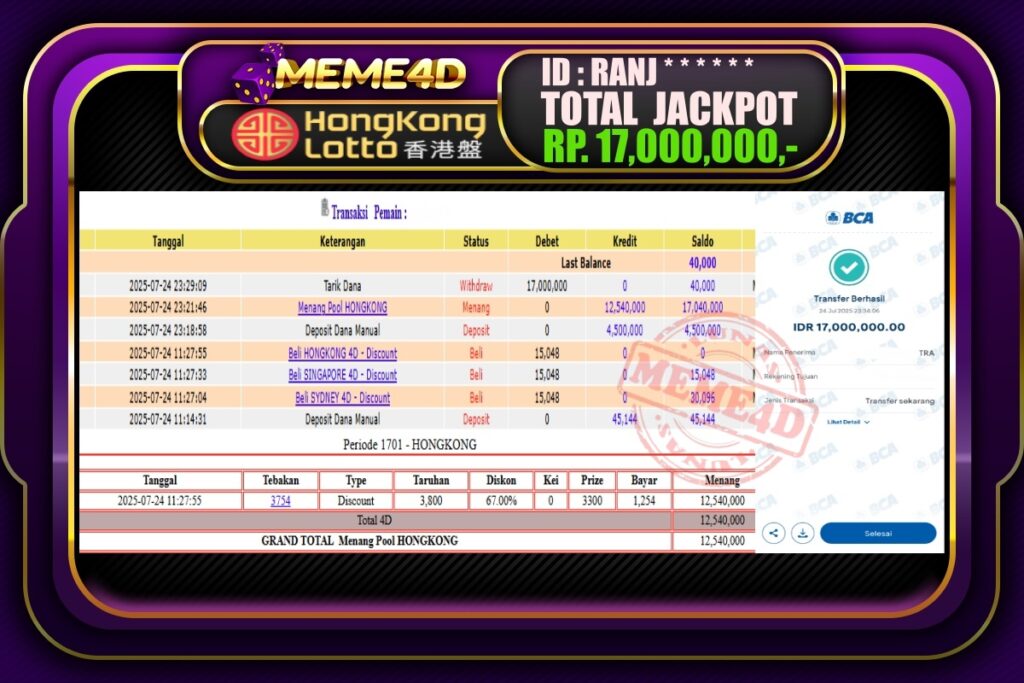 Bukti Jp MEME4D Togel Online 25 Juli 2025