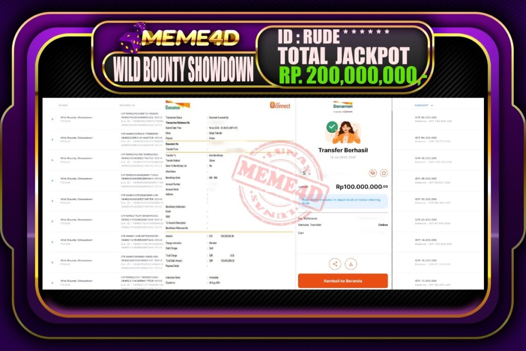 Bukti Jp MEME4D Slot Online 19 Juli 2025