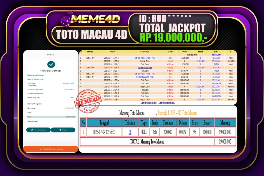 Bukti Jp MEME4D Togel Online 05 Juli 2025