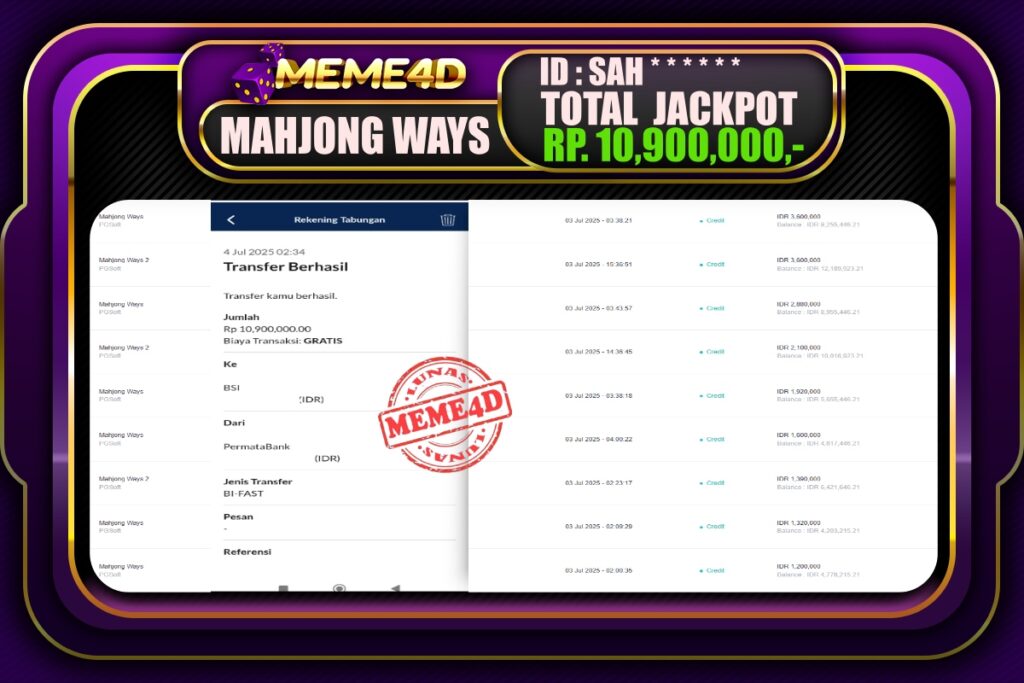 Bukti Jp MEME4D Slot Online 04 Juli 2025