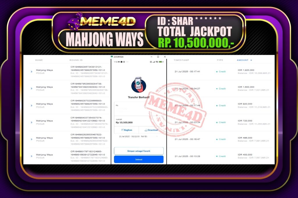 Bukti Jp MEME4D Slot Online 21 Juli 2025