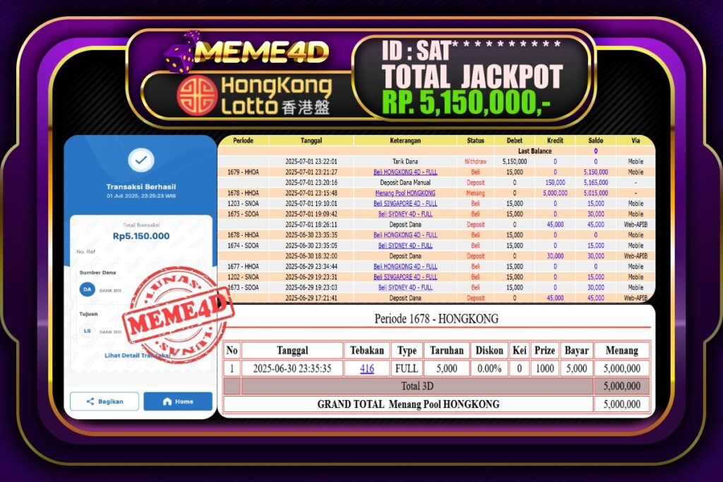 Bukti Jp MEME4D Togel Online 02 Juli 2025