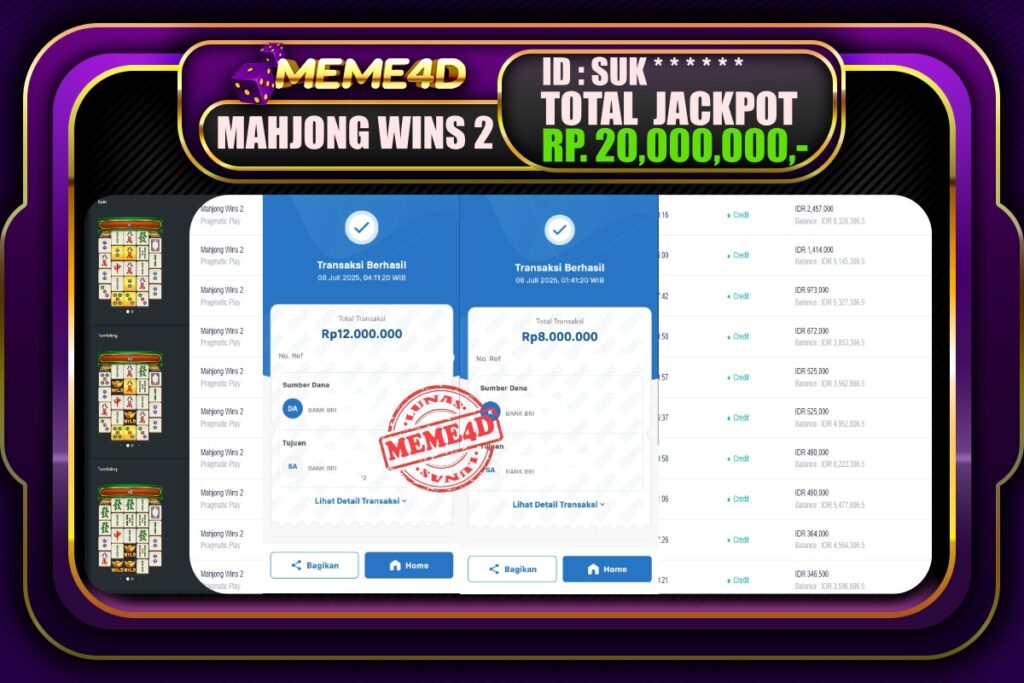 Bukti Jp MEME4D Slot Online 08 Juli 2025