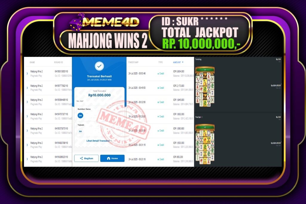 Bukti Jp MEME4D Slot Online 24 Juli 2025