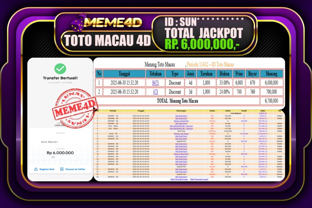 Bukti Jp MEME4D Togel Online 01 Juli 2025