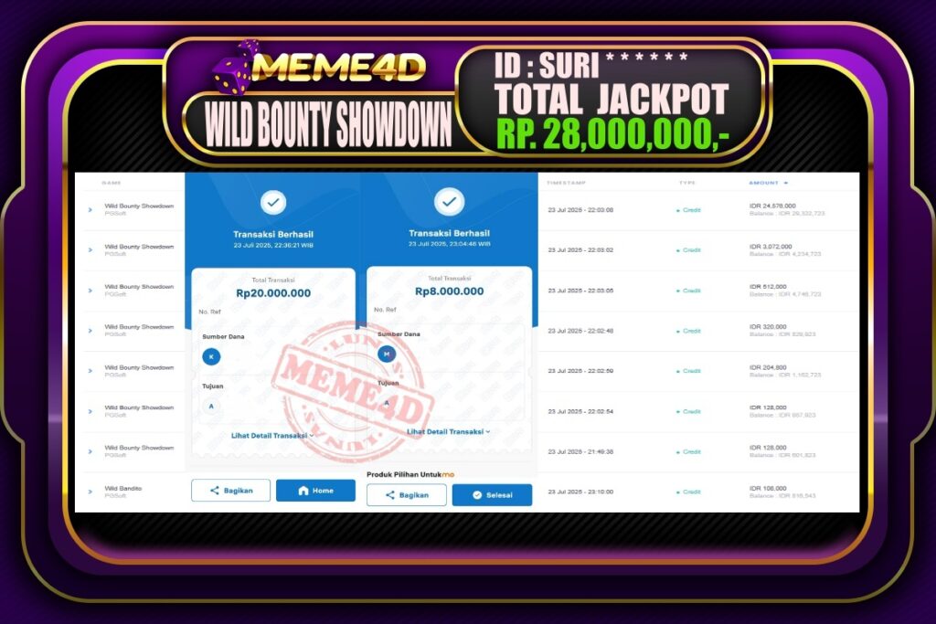 Bukti Jp MEME4D Slot Online 24 Juli 2025