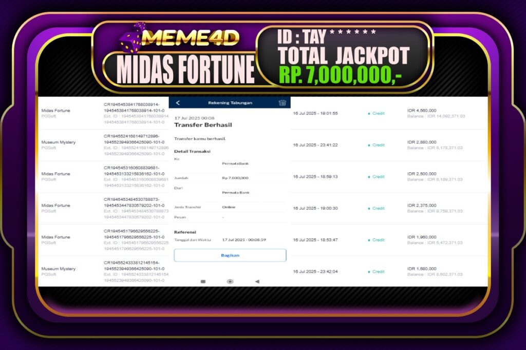 Bukti Jp MEME4D Slot Online 17 Juli 2025