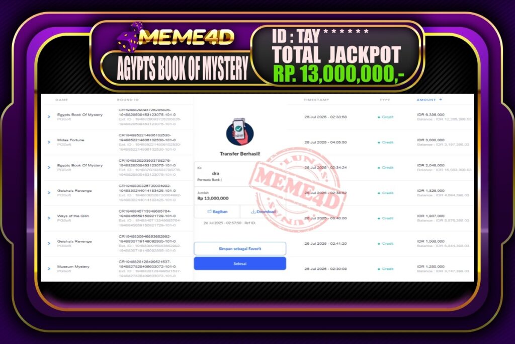 Bukti Jp MEME4D Slot Online 26 Juli 2025