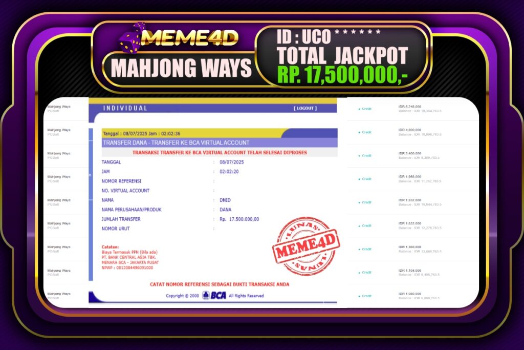 Bukti Jp MEME4D Slot Online 08 Juli 2025