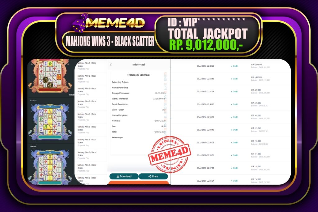 Bukti Jp MEME4D Slot Online 03 Juli 2025