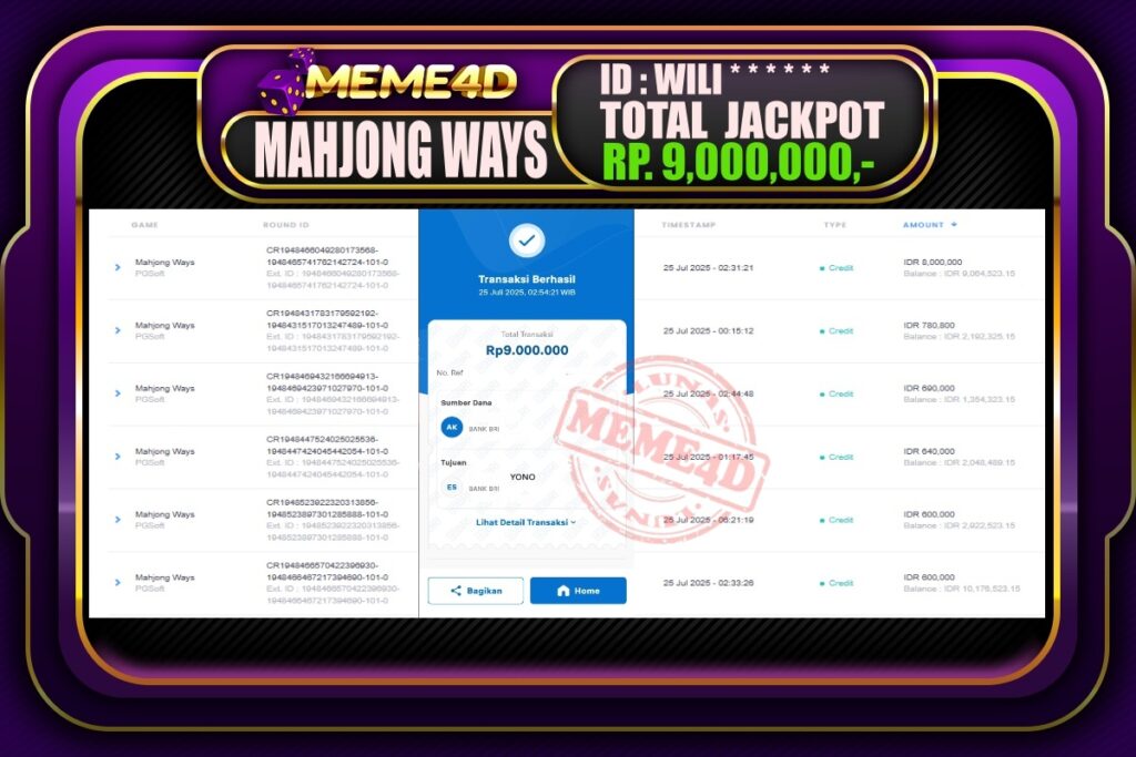 Bukti Jp MEME4D Slot Online 25 Juli 2025