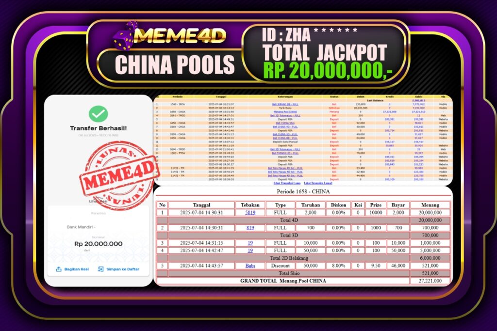 Bukti Jp MEME4D Togel Online 05 Juli 2025
