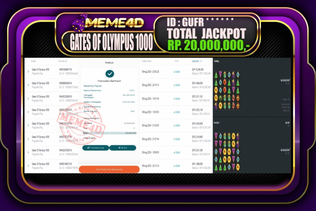 Bukti Jp MEME4D Slot Online 07 AGUSTUS 2025