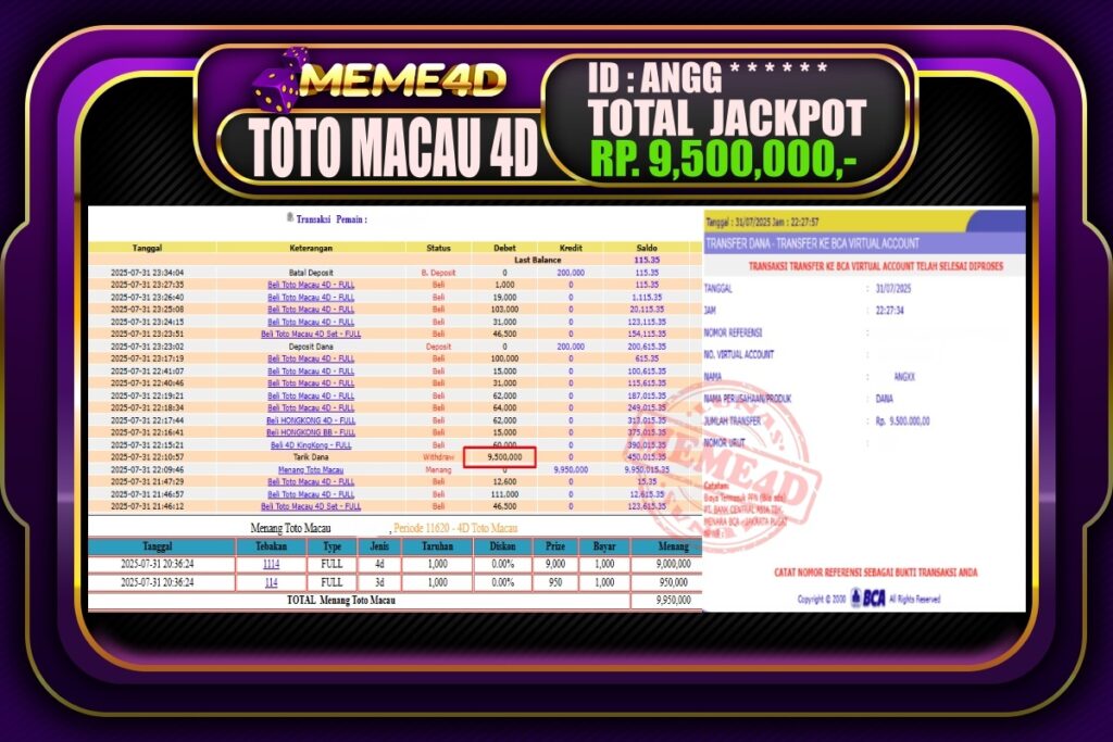 Bukti Jp MEME4D Togel Online 01 AGUSTUS 2025