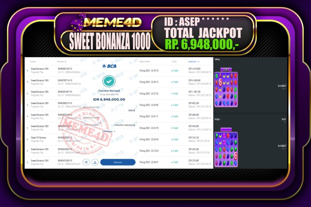 Bukti Jp MEME4D Slot Online 19 AGUSTUS 2025