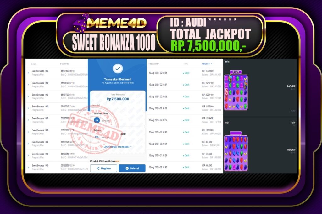 Bukti Jp MEME4D Slot Online 13 AGUSTUS 2025