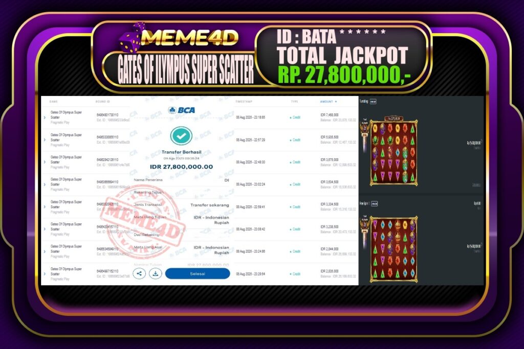 Bukti Jp MEME4D Slot Online 09 AGUSTUS 2025
