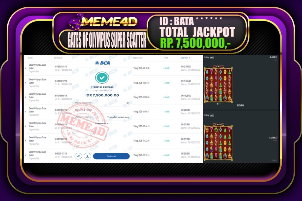 Bukti Jp MEME4D Slot Online 11 AGUSTUS 2025