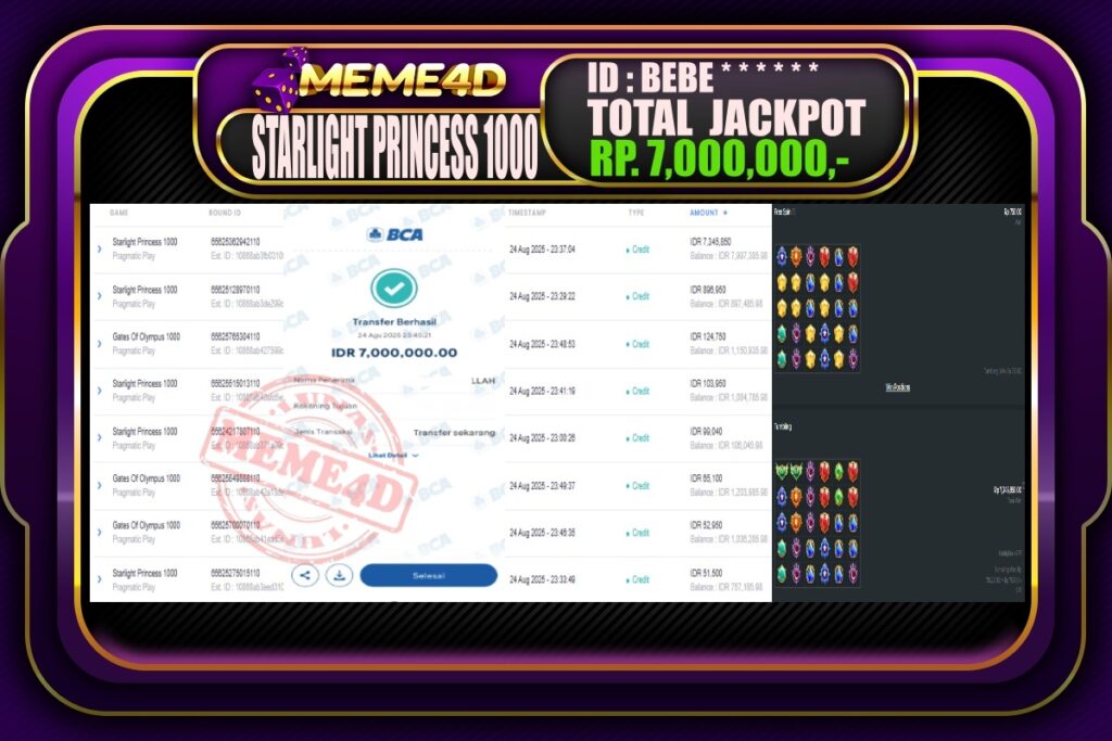 Bukti Jp MEME4D Slot Online 25 Agustus 2025
