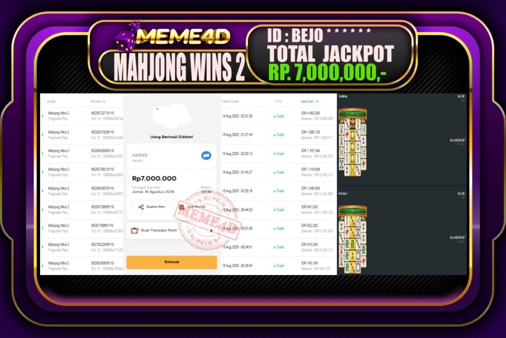 Bukti Jp MEME4D Slot Online 15 AGUSTUS 2025