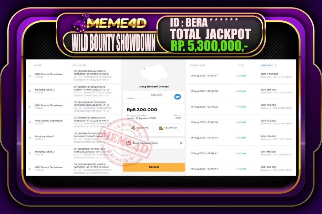 Bukti Jp MEME4D Slot Online 15 AGUSTUS 2025