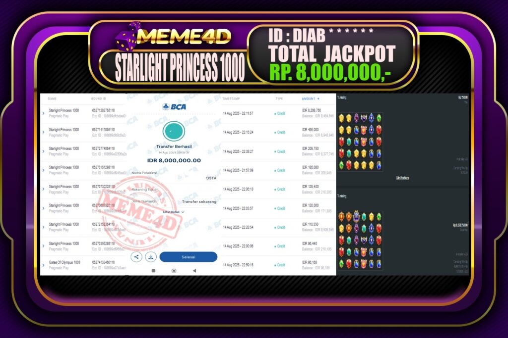 Bukti Jp MEME4D Slot Online 15 AGUSTUS 2025