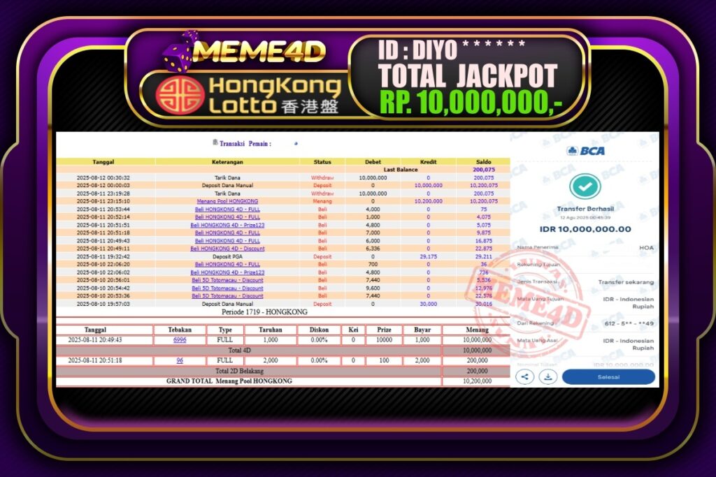 Bukti Jp MEME4D Togel Online 12 AGUSTUS 2025