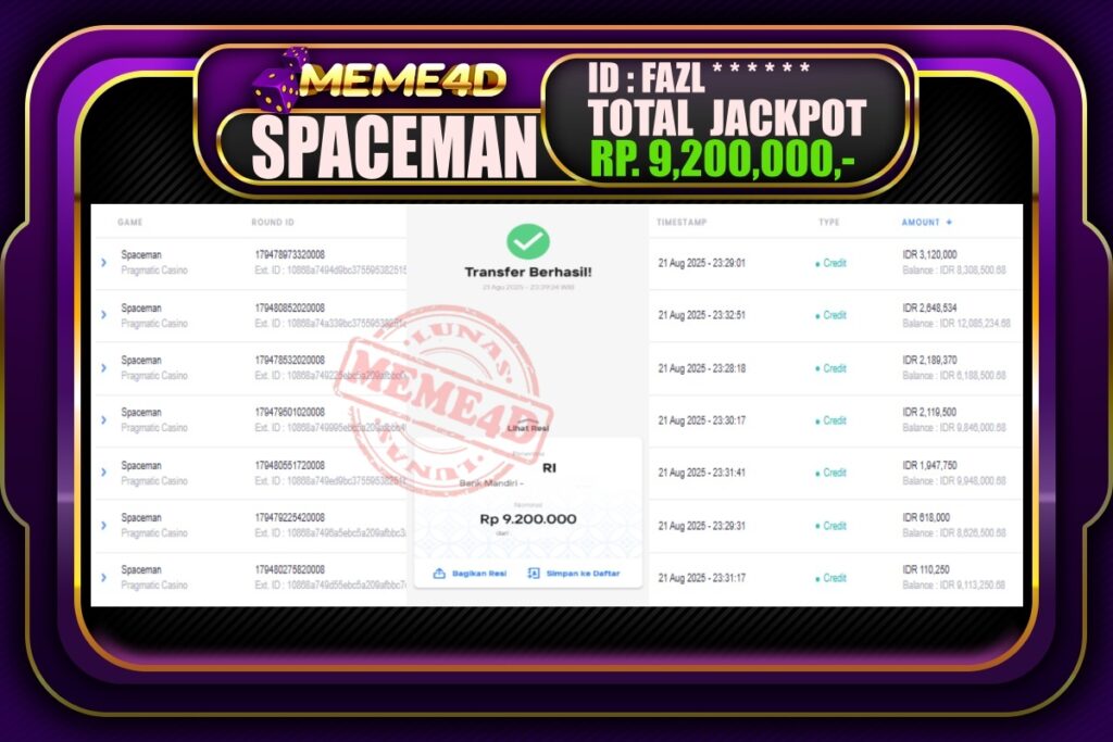 Bukti Jp MEME4D Slot Online 22 Agustus 2025