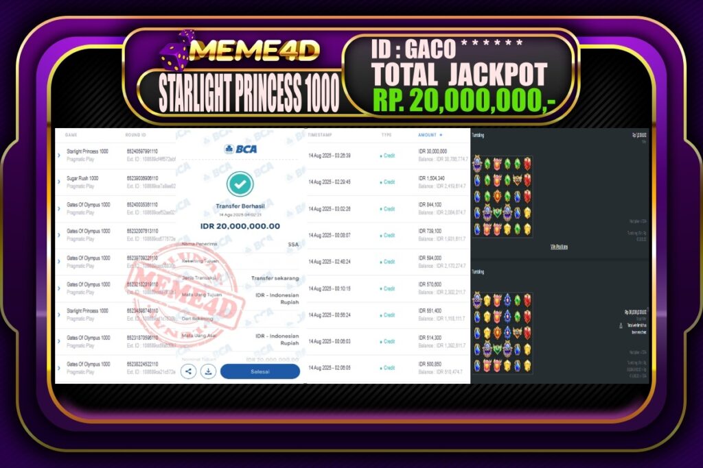 Bukti Jp MEME4D Slot Online 14 AGUSTUS 2025