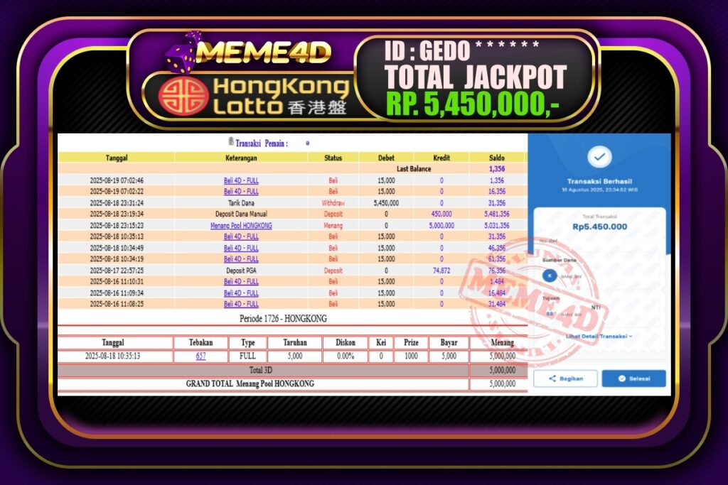 Bukti Jp MEME4D Togel Online 19 AGUSTUS 2025