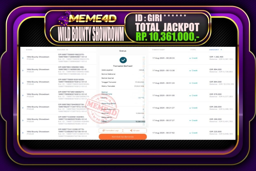 Bukti Jp MEME4D Slot Online 17 AGUSTUS 2025