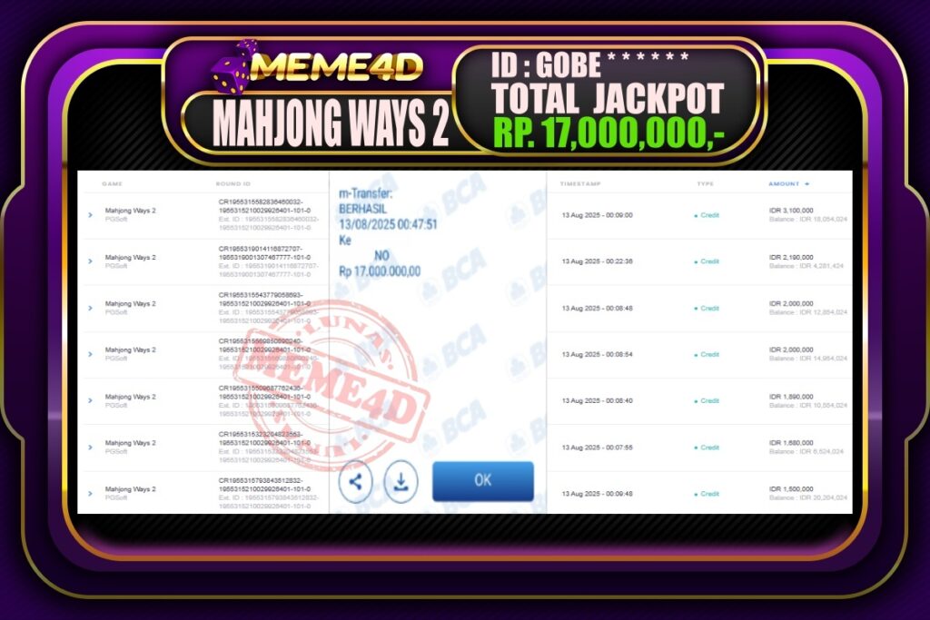 Bukti Jp MEME4D Slot Online 13 AGUSTUS 2025