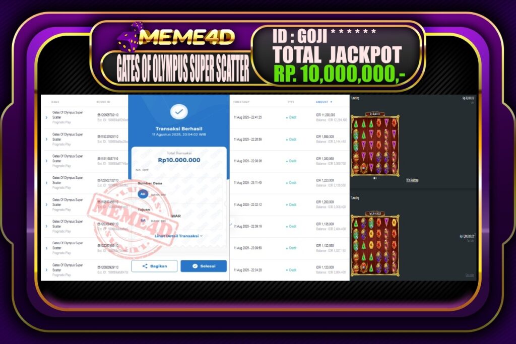 Bukti Jp MEME4D Slot Online 12 AGUSTUS 2025