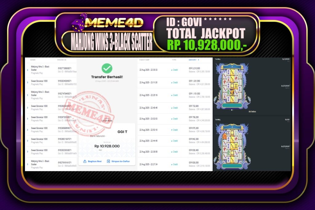 Bukti Jp MEME4D Slot Online 23 Agustus 2025