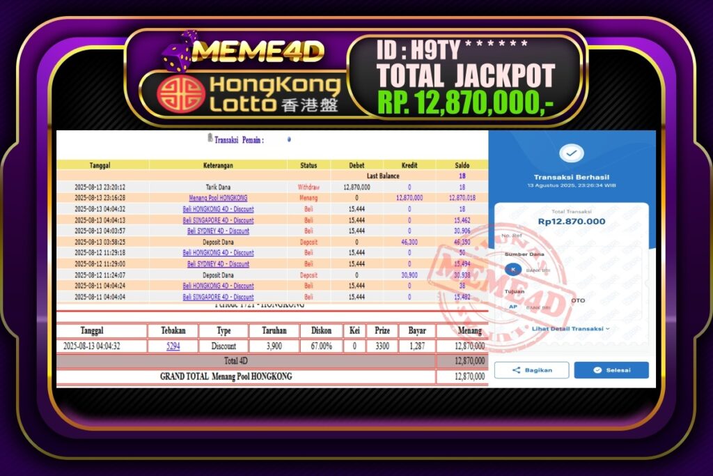 Bukti Jp MEME4D Togel Online 14 AGUSTUS 2025
