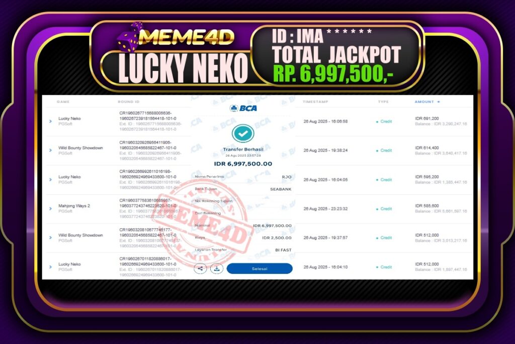 Bukti Jp MEME4D Slot Online 27 Agustus 2025