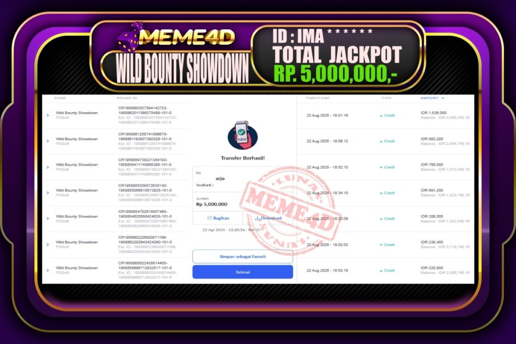 Bukti Jp MEME4D Slot Online 23 Agustus 2025