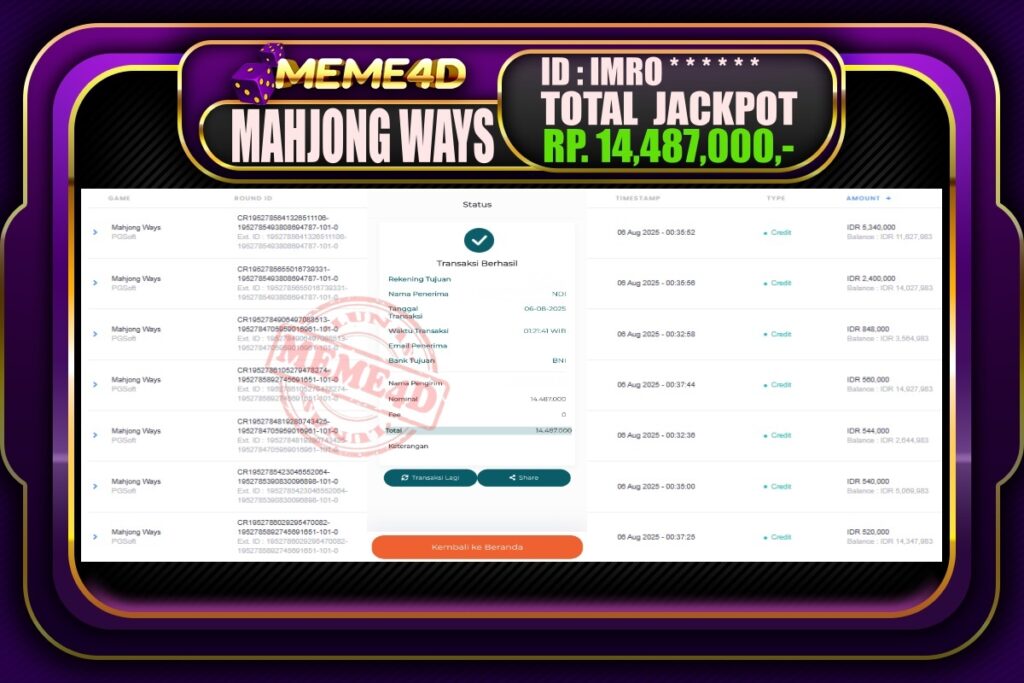 Bukti Jp MEME4D Slot Online 06 AGUSTUS 2025