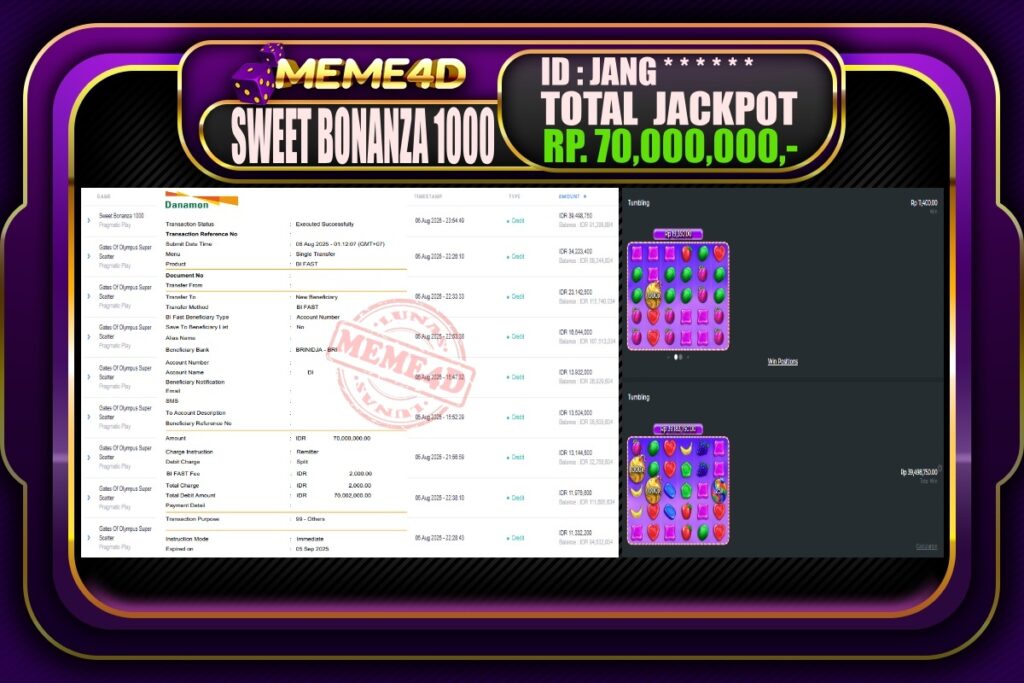 Bukti Jp MEME4D Slot Online 06 AGUSTUS 2025