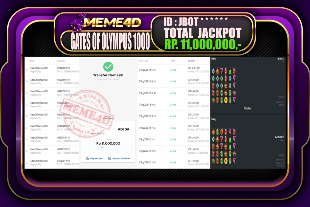 Bukti Jp MEME4D Slot Online 08 AGUSTUS 2025