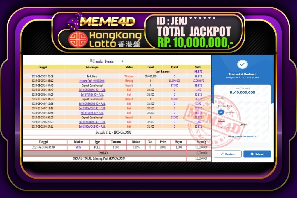 Bukti Jp MEME4D Togel Online 06 AGUSTUS 2025