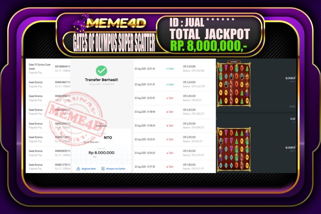 Bukti Jp MEME4D Slot Online 21 Agustus 2025