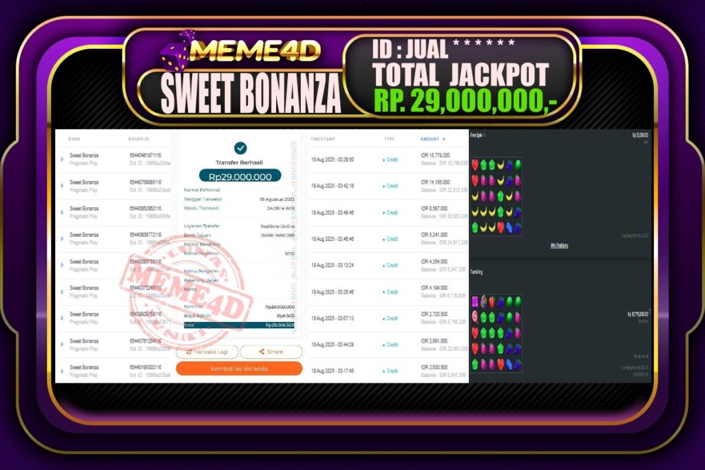 Bukti Jp MEME4D Slot Online 18 AGUSTUS 2025